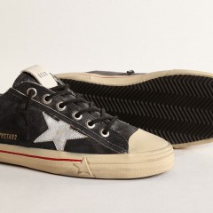 Golden Goose V-Star LTD In Blue Leather With Silver Metallic Leather Star