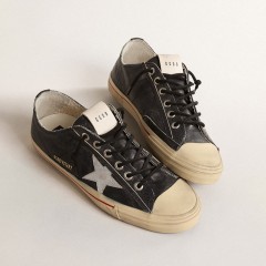 Golden Goose V-Star LTD In Blue Leather With Silver Metallic Leather Star