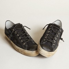 Golden Goose V-Star Sneakers In Midnight-blue Denim With Black Leather Star And Toe