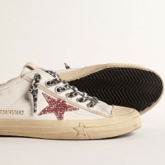 Golden Goose V-Star With Pink Glitter Star And Metallic Leather Heel Tab