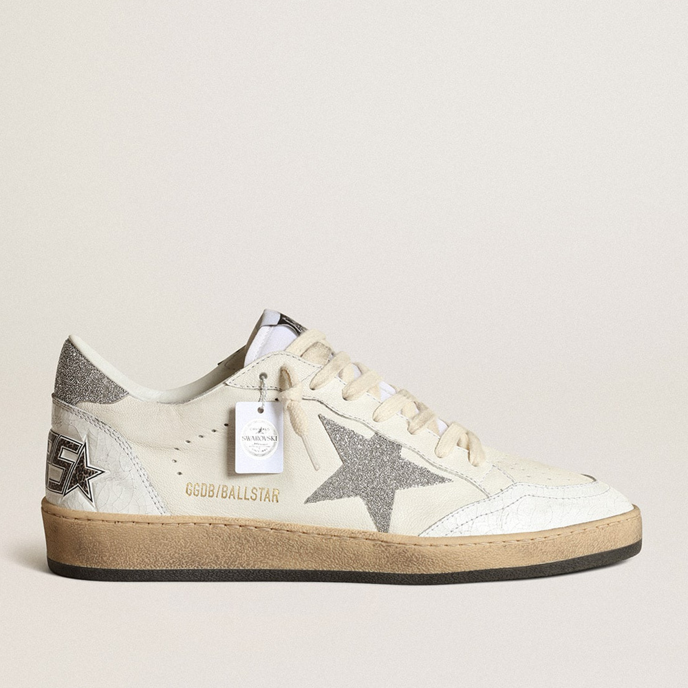 Golden Goose White Ball Star With A Swarovski Crystal Star And Heel Tab