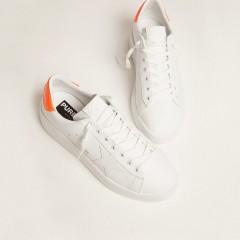 Golden Goose White Purestar Sneakers With Fluorescent Orange Heel Tab