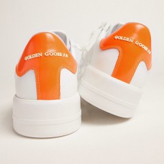 Golden Goose White Purestar Sneakers With Fluorescent Orange Heel Tab