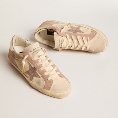 Golden Goose Woman's Super-Star In Pale Pink Suede With Suede Star And Platinum Heel Tab