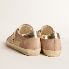 Golden Goose Woman's Super-Star In Pale Pink Suede With Suede Star And Platinum Heel Tab