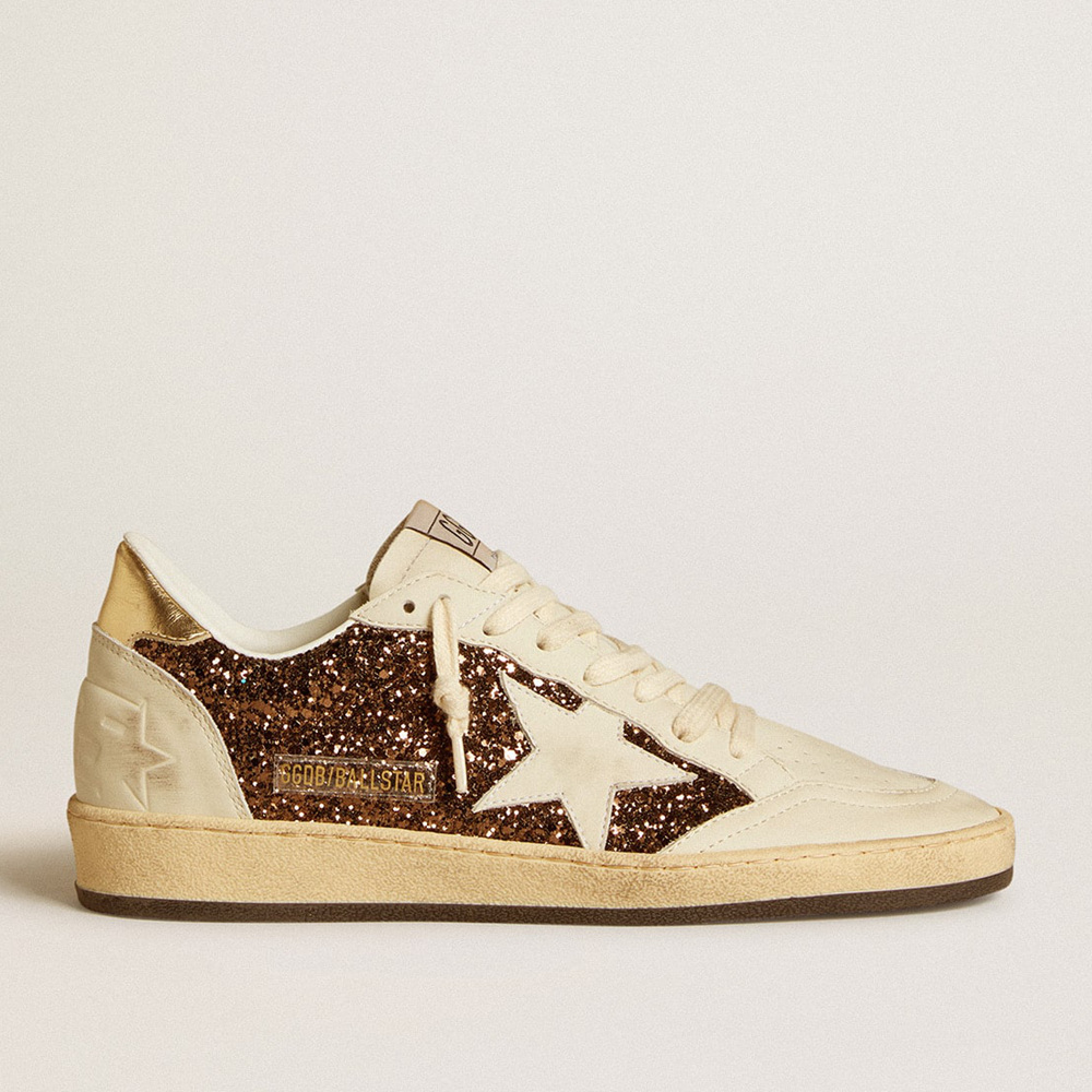 Golden Goose Women's Ball Star In Glitter With Leather Star And Metallic Leather Heel Tab