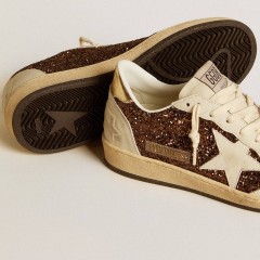 Golden Goose Women's Ball Star In Glitter With Leather Star And Metallic Leather Heel Tab