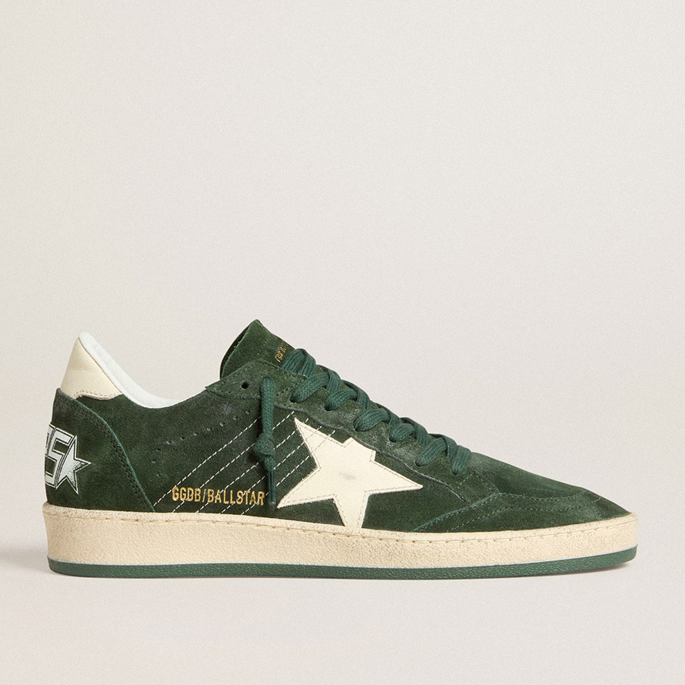 Golden Goose Women's Ball Star In Green Suede With White Leather Star And Heel Tab