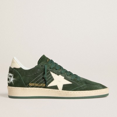 Golden Goose Women's Ball Star In Green Suede With White Leather Star And Heel Tab