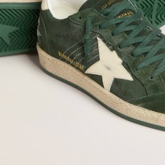 Golden Goose Women's Ball Star In Green Suede With White Leather Star And Heel Tab