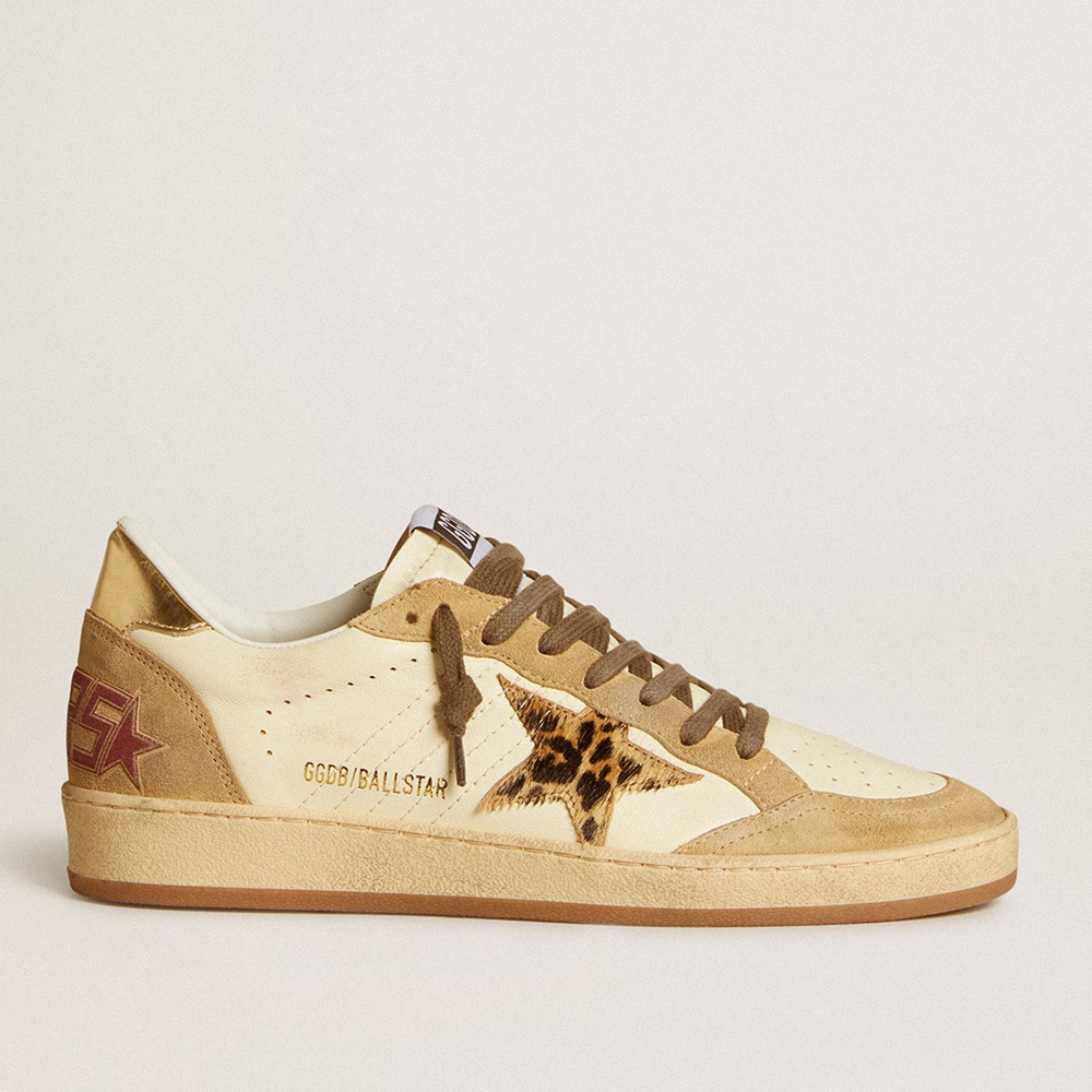 Golden Goose Women's Ball Star In Nappa And Suede With Pony Skin Star And Metallic Heel Tab