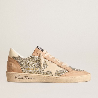 Golden Goose Women's Ball Star In Platinum Glitter With Cream Leather Star And Nubuck Toe