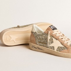 Golden Goose Women's Ball Star In Platinum Glitter With Cream Leather Star And Nubuck Toe