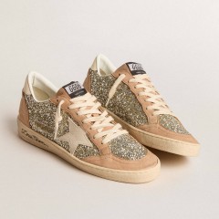 Golden Goose Women's Ball Star In Platinum Glitter With Cream Leather Star And Nubuck Toe