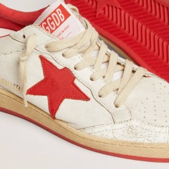 Golden Goose Women's Ball Star In White Leather With Red Star And Heel Tab