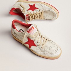 Golden Goose Women's Ball Star In White Leather With Red Star And Heel Tab