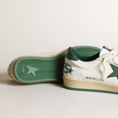 Golden Goose Women's Ball Star In White Nappa Leather With Green Leather Star And Heel Tab