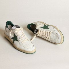 Golden Goose Women's Ball Star In White Nappa Leather With Green Leather Star And Heel Tab