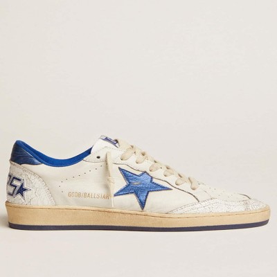 Golden Goose Women's Ball Star In White Nappa With Bright Blue Metallic Leather Star And Heel Tab