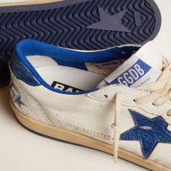 Golden Goose Women's Ball Star In White Nappa With Bright Blue Metallic Leather Star And Heel Tab