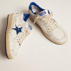 Golden Goose Women's Ball Star In White Nappa With Bright Blue Metallic Leather Star And Heel Tab