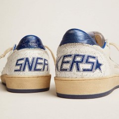 Golden Goose Women's Ball Star In White Nappa With Bright Blue Metallic Leather Star And Heel Tab