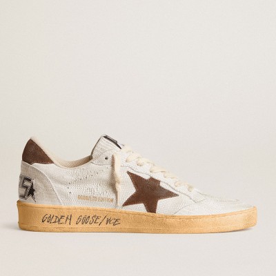 Golden Goose Women's Ball Star In White Nubuck Leather With Brown Suede Star And Heel Tab