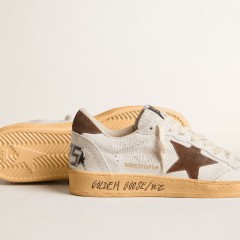 Golden Goose Women's Ball Star In White Nubuck Leather With Brown Suede Star And Heel Tab