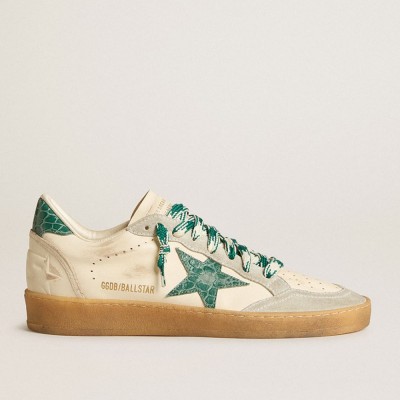 Golden Goose Women's Ball Star LTD In Nappa With Green Crocodile-print Leather Star