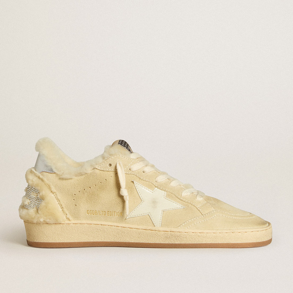 Golden Goose Women's Ball Star LTD In Suede And Shearling With White Patent Leather Star