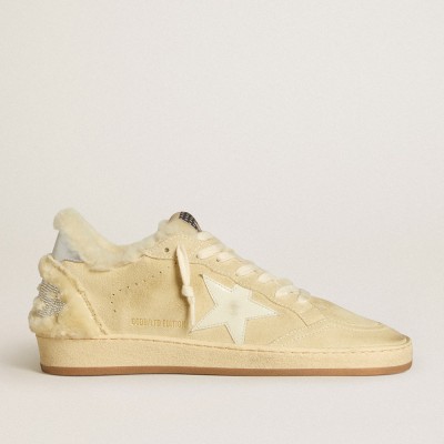 Golden Goose Women's Ball Star LTD In Suede And Shearling With White Patent Leather Star