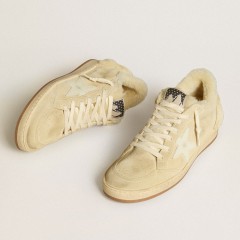 Golden Goose Women's Ball Star LTD In Suede And Shearling With White Patent Leather Star