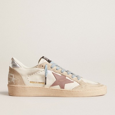 Golden Goose Women's Ball Star LTD In White Nappa And Pearl Suede With Mauve Leather Star