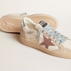 Golden Goose Women's Ball Star LTD In White Nappa And Pearl Suede With Mauve Leather Star