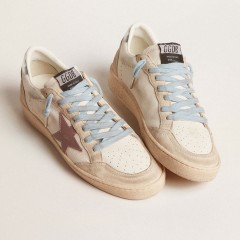 Golden Goose Women's Ball Star LTD In White Nappa And Pearl Suede With Mauve Leather Star