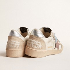 Golden Goose Women's Ball Star LTD In White Nappa And Pearl Suede With Mauve Leather Star