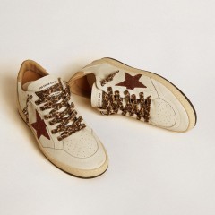 Golden Goose Women's Ball Star LTD With Burgundy Glitter Star And Beige Suede Heel Tab