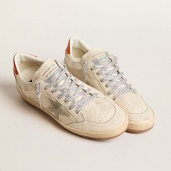 Golden Goose Women's Ball Star LTD With Ice-gray Suede Star And Orange Heel Tab