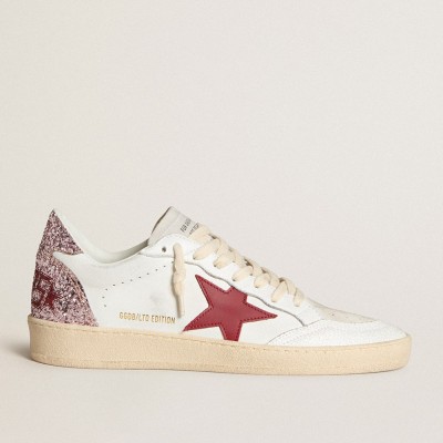 Golden Goose Women's Ball Star LTD With Red Leather Star And Pink Glitter Heel Tab