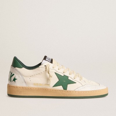 Golden Goose Women's Ball Star Wishes In White Nappa Leather With Green Leather Star And Heel Tab