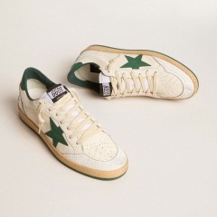 Golden Goose Women's Ball Star Wishes In White Nappa Leather With Green Leather Star And Heel Tab