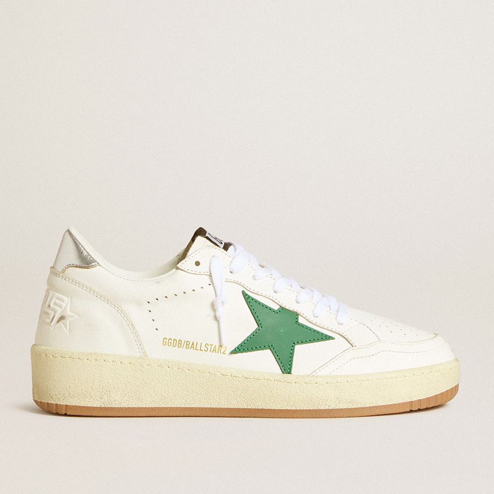 Golden Goose Women's Ball Star With Green Leather Star And Metallic Leather Heel Tab