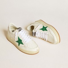 Golden Goose Women's Ball Star With Green Leather Star And Metallic Leather Heel Tab