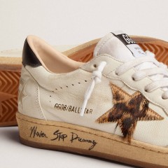 Golden Goose Women's Ball Star With Leopard Print Pony Skin Star And Black Heel Tab