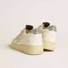 Golden Goose Women's Ball Star With Silver Leather Star And Silver Glitter Heel Tab