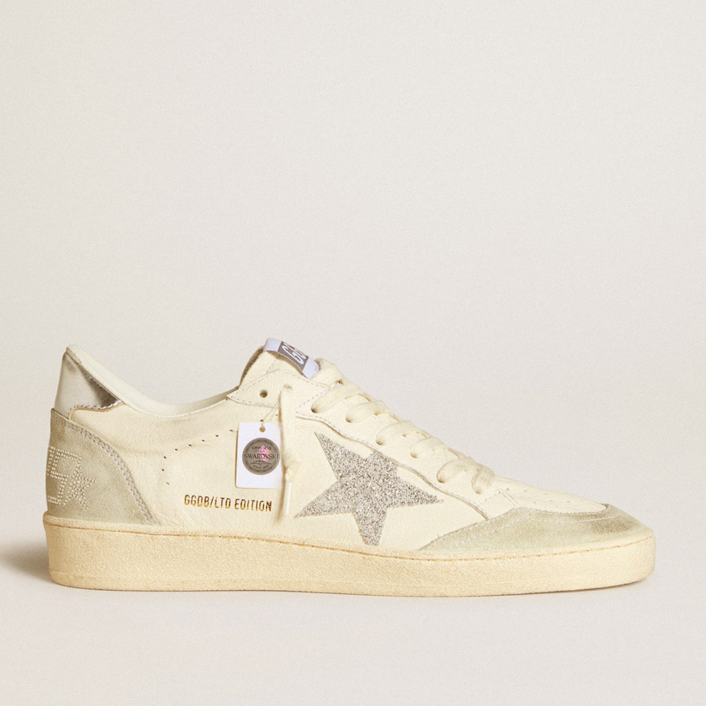 Golden Goose Women's Ball Star With Silver Swarovski Micro-crystal Star And Metallic Silver Leather Heel Tab