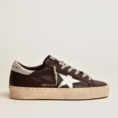 Golden Goose Women's Hi Star In Black Leather With Silver Laminated Leather Star