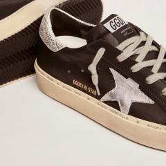 Golden Goose Women's Hi Star In Black Leather With Silver Laminated Leather Star