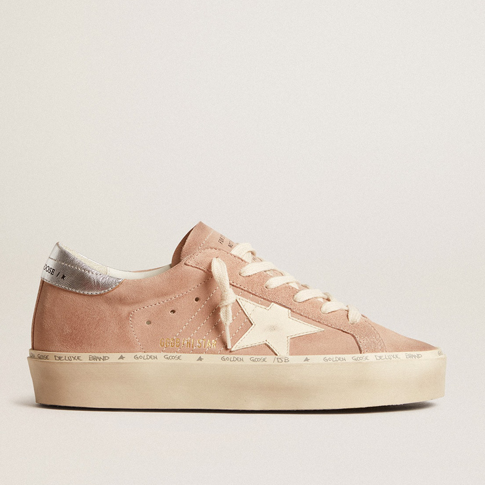 Golden Goose Women's Hi Star In Pink Suede With Cream Star And Silver Leather Heel Tab