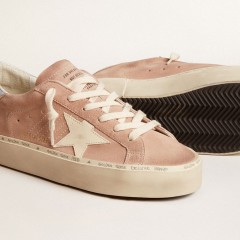 Golden Goose Women's Hi Star In Pink Suede With Cream Star And Silver Leather Heel Tab